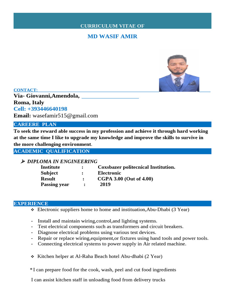 MD Wasif A Mir's CV and Experience | PDF