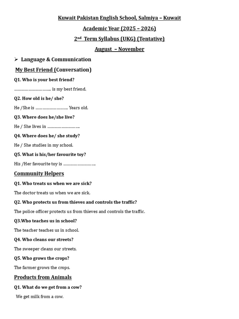 UKG Syllabus 2025-2026 Overview | PDF