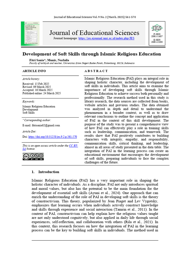 Development of Soft Skills Through Islamic Religious Education | PDF ...