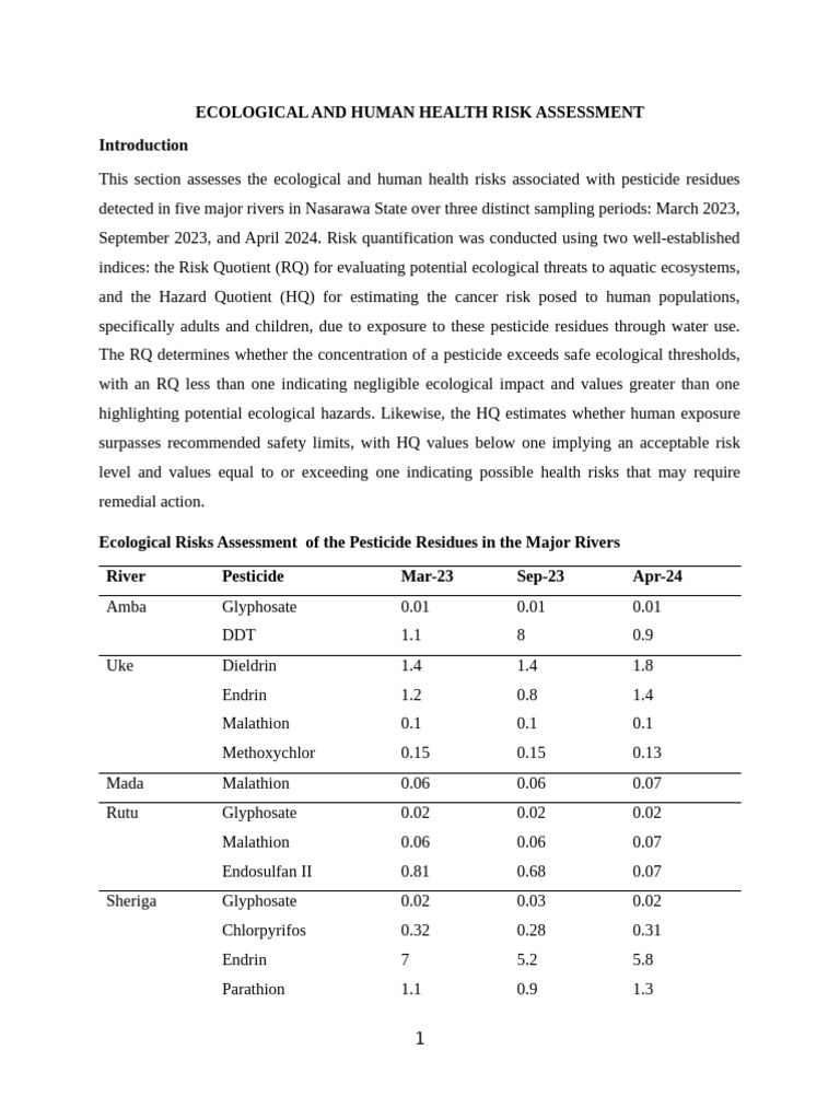 Ecological and Human Health Risk Assessmen1 | PDF | Pesticide | Ddt