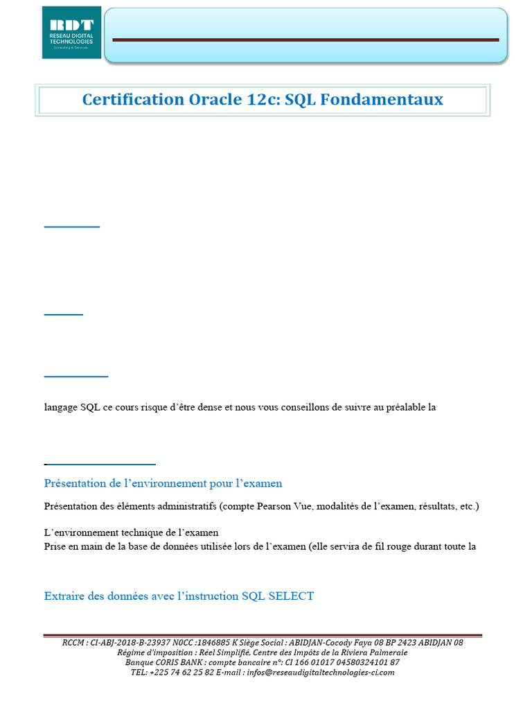 Certification SQL Oracle 12c | PDF | SQL | Base de données Oracle