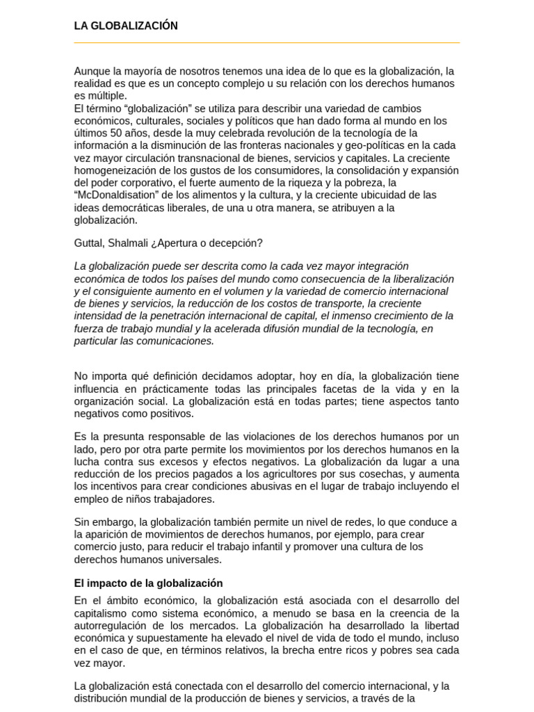 Impacto de la Globalización en Derechos Humanos | PDF | Globalización ...