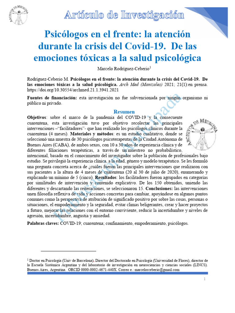 Covid-19 de Las Emociones Toxicas A La Salud Psicologica | PDF | Sicología