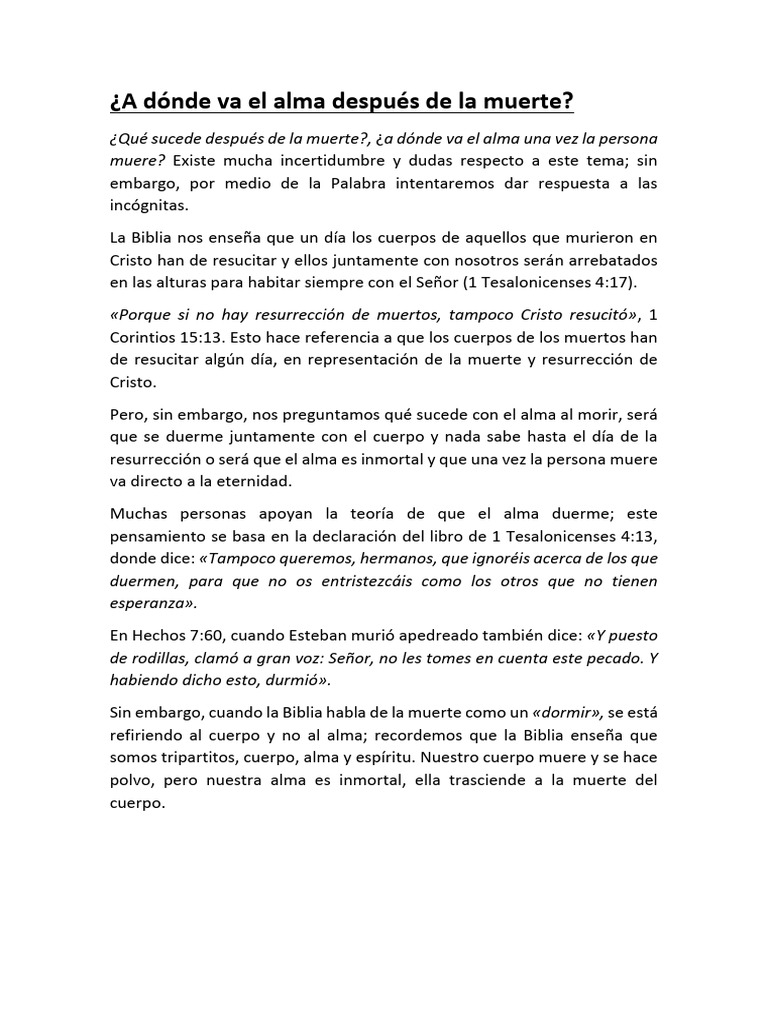 A Dónde Va El Alma Después de La Muerte | PDF | Muerte | Alma