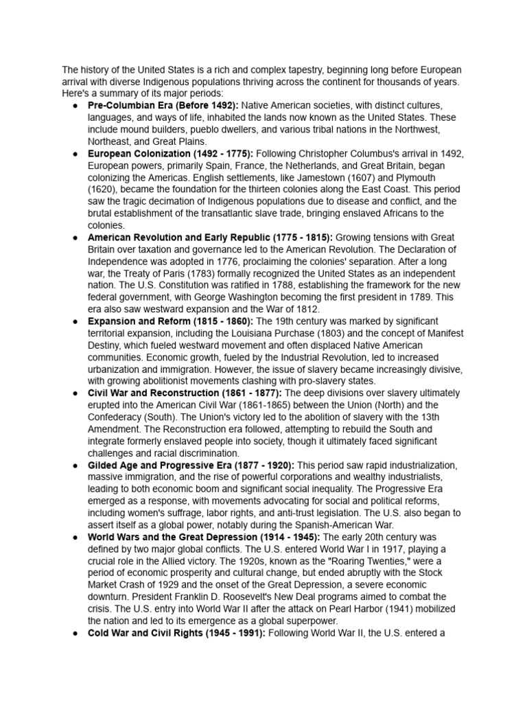 Overview of U.S. Historical Periods | PDF | The United States ...
