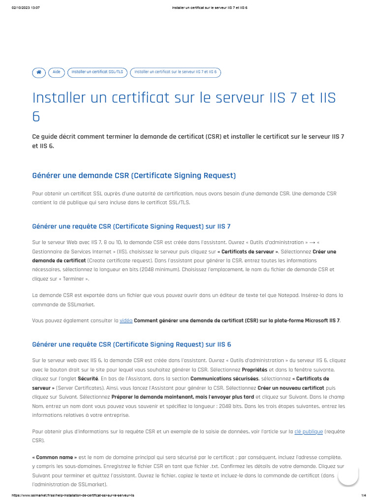 Installer un certificat SSL sur IIS 6/7 | PDF | Certificat électronique ...