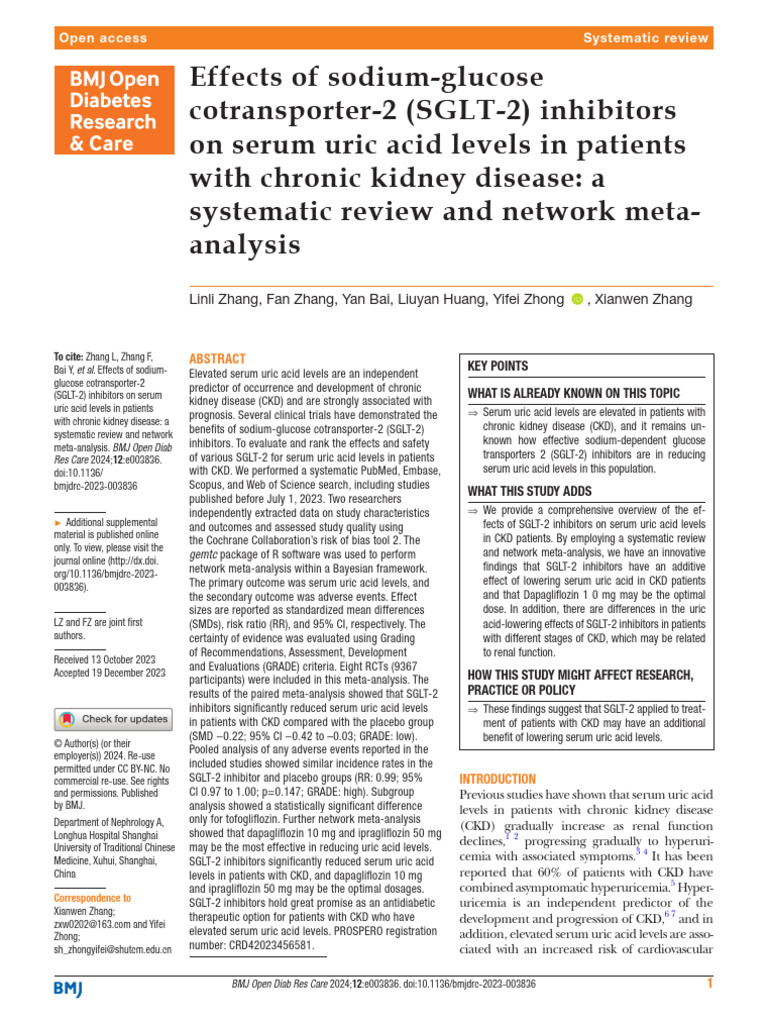 SGLT-2 Inhibitors and Uric Acid in CKD | PDF | Chronic Kidney Disease ...