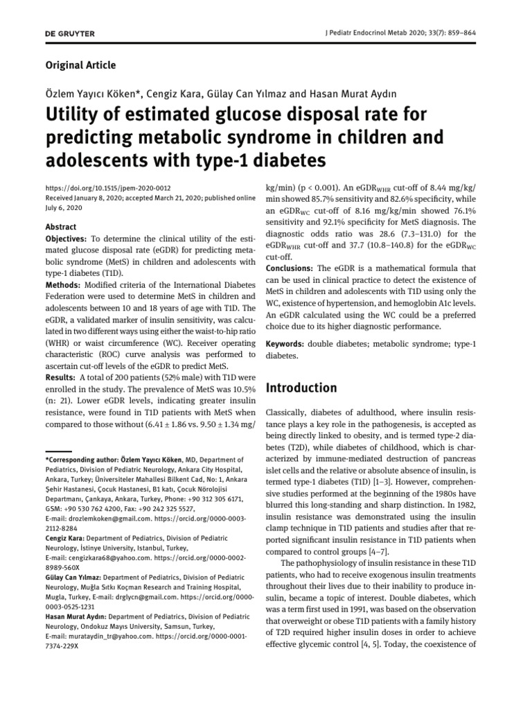eGDR for Predicting Metabolic Syndrome in T1D | PDF | Glycated ...