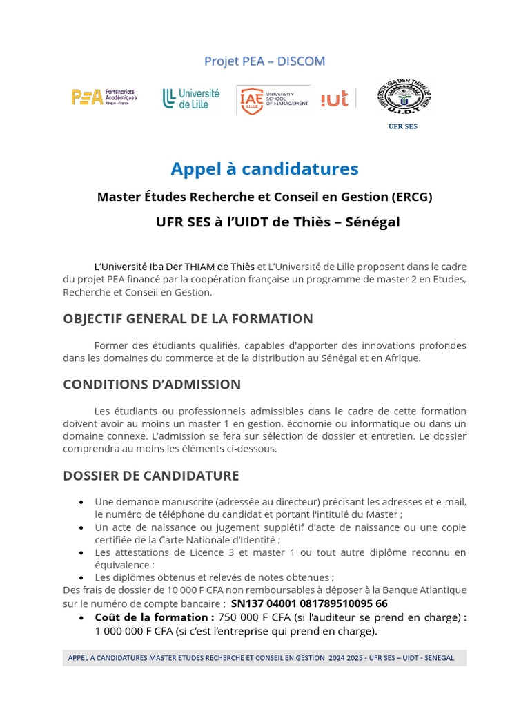 Appel à candidatures Master ERCG 2024-2025 | PDF