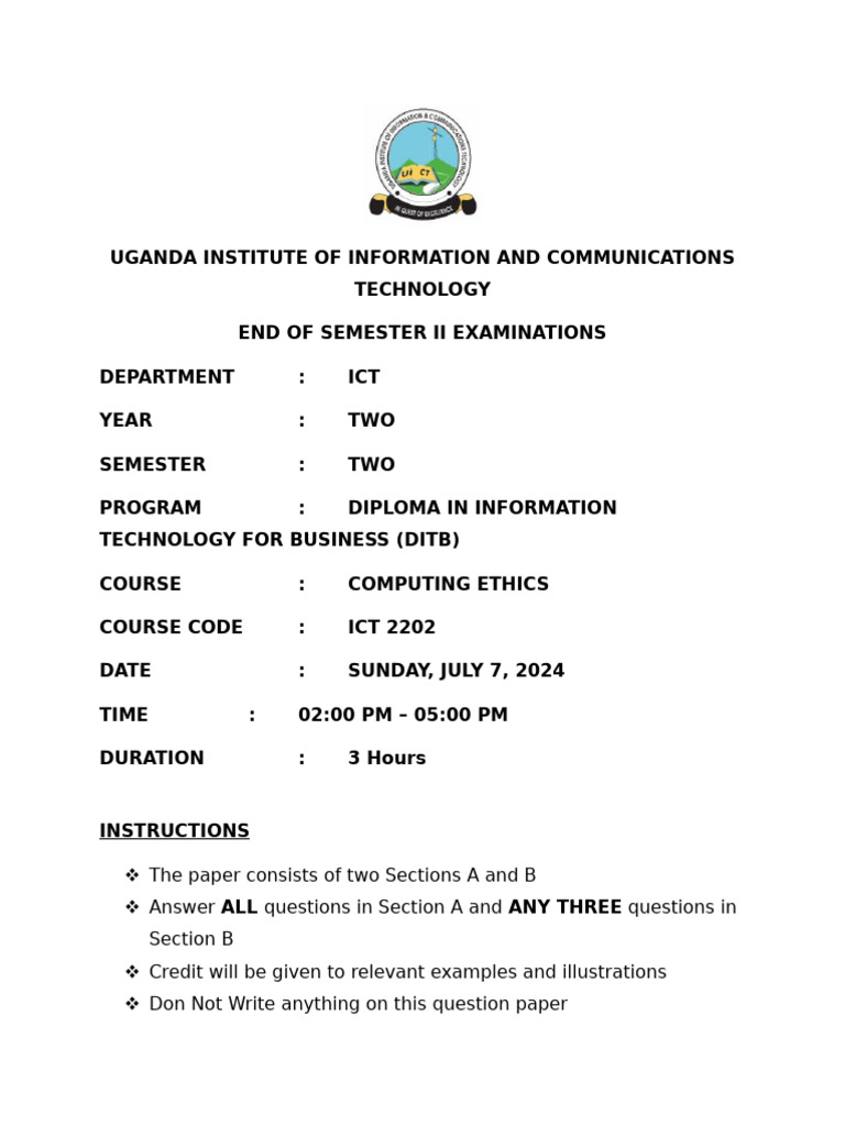 Ethics in Computing Exam Questions | PDF | Malware | Security Hacker