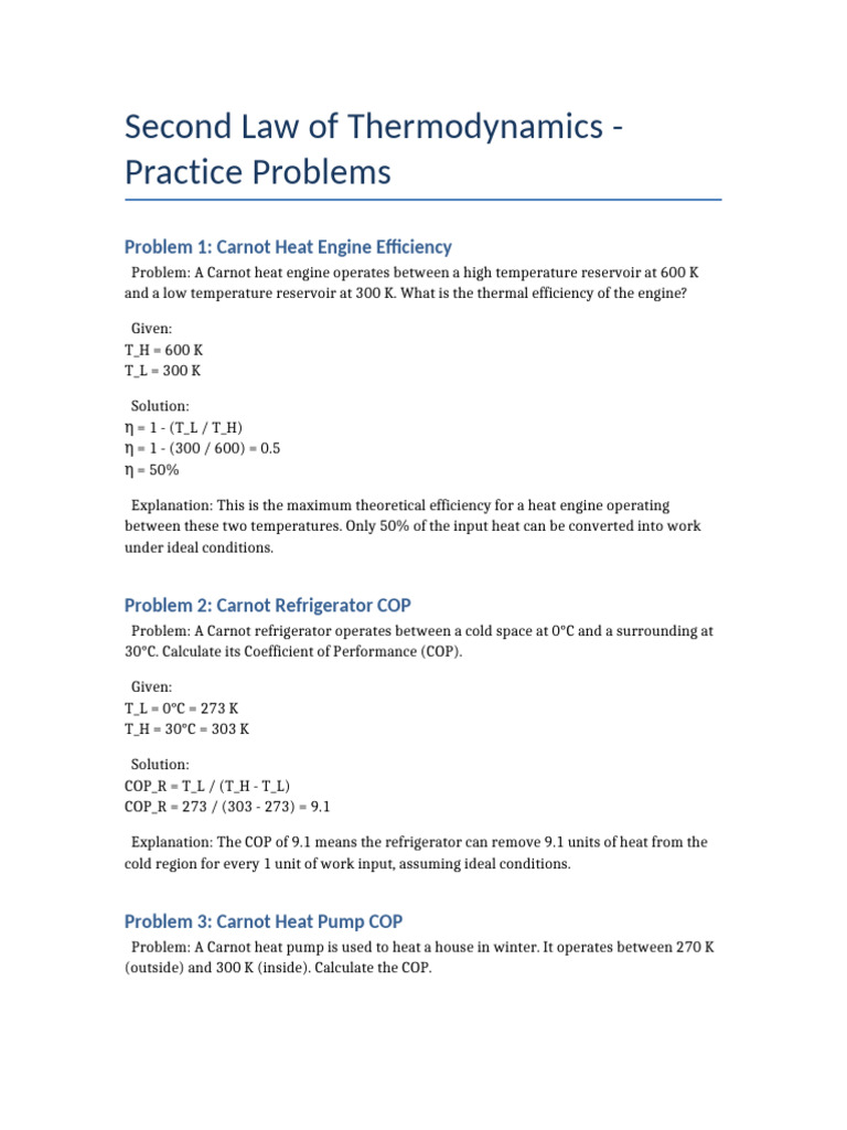 Carnot Entropy Practice Problems | PDF