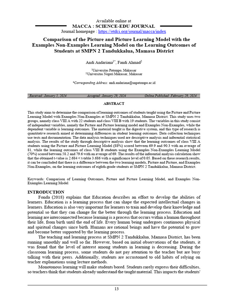 Learning Model Impact on Student Outcomes | PDF | Student's T Test ...
