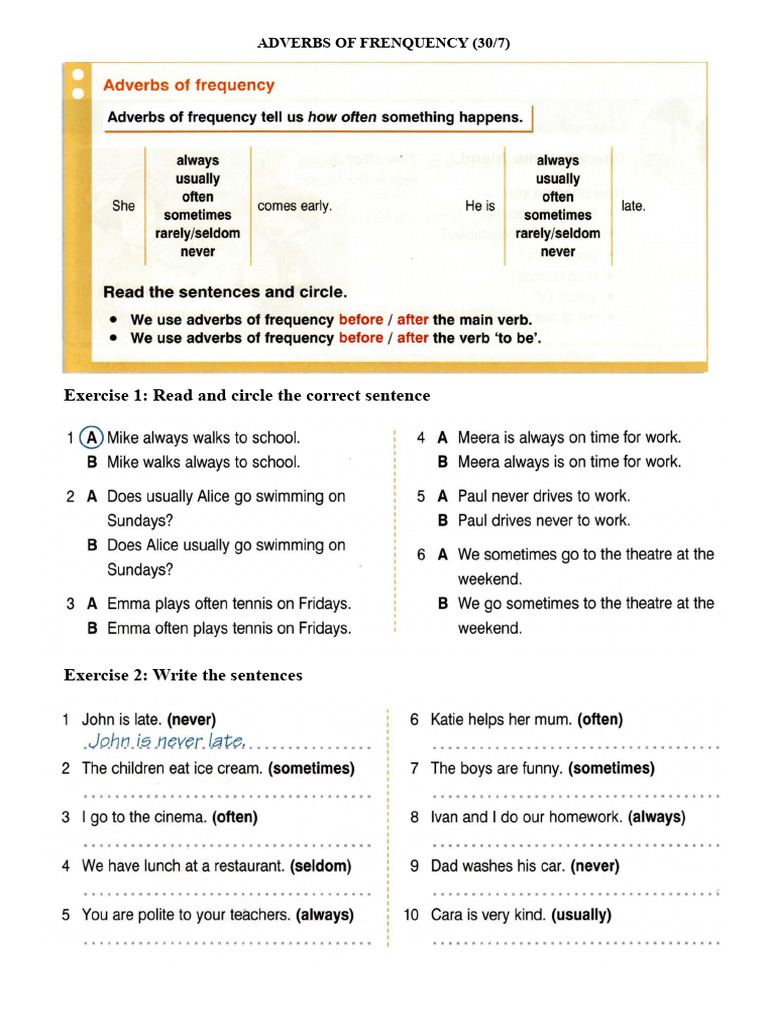 Adverb of Frequency 30-7 | PDF