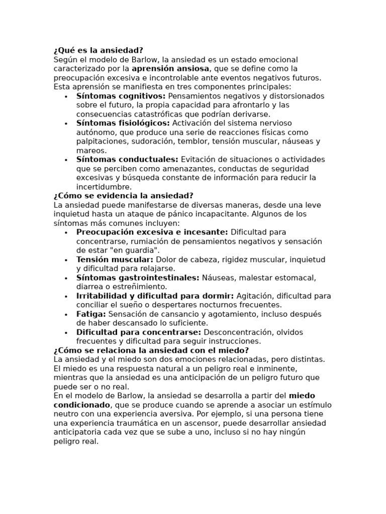 Comprendiendo la Ansiedad y sus Síntomas | PDF | Ansiedad | Trastorno ...