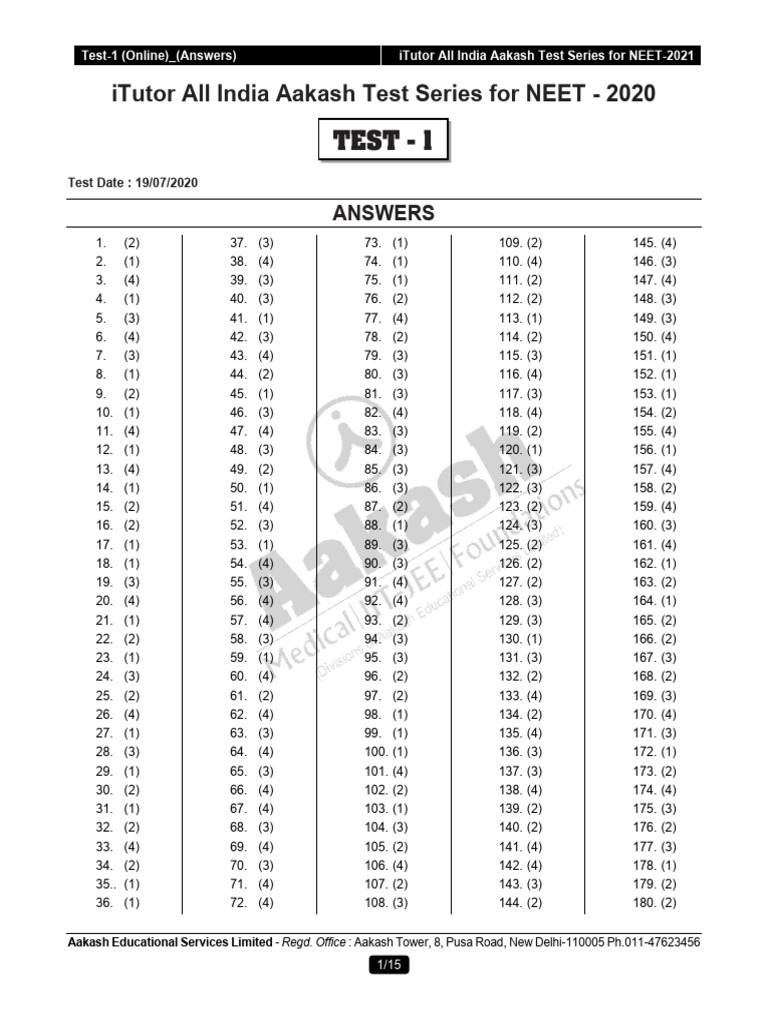 ITutor AIATS-2020 (OYMCF) Test-01 Online - Code-A - Solutions - (19!07 ...