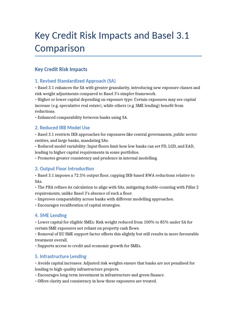 Credit Risk Impacts and Basel 3.1 Comparison | PDF | Risk | Small And ...