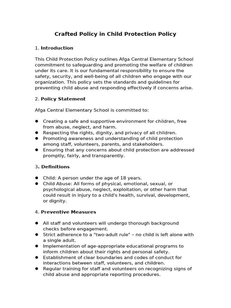 Crafted Policy in Child Protection Policy | PDF | Child Protection ...