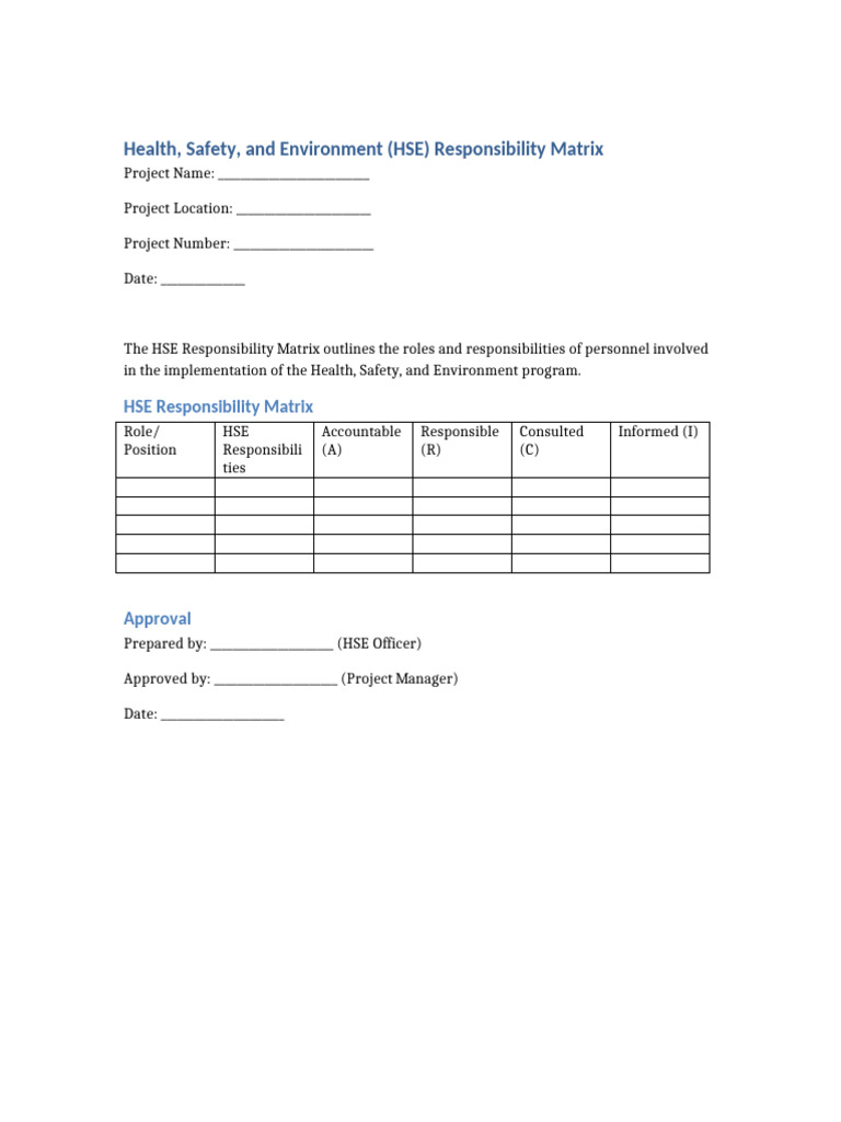 HSE Responsibility Matrix Overview | PDF