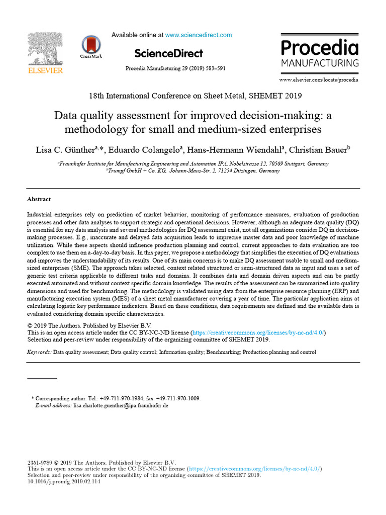 Data Quality Assessment for SMEs | PDF | Methodology | Data