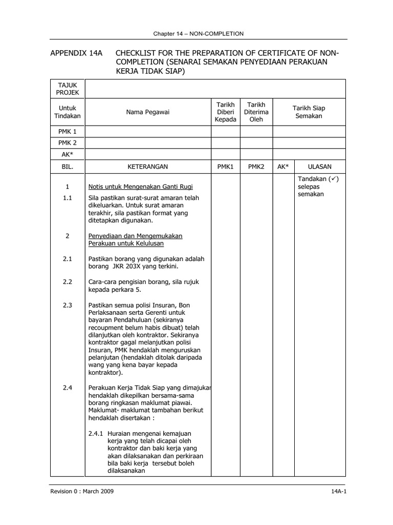 Appendix 14A Checklist For The Preparation of Certificate of Non ...