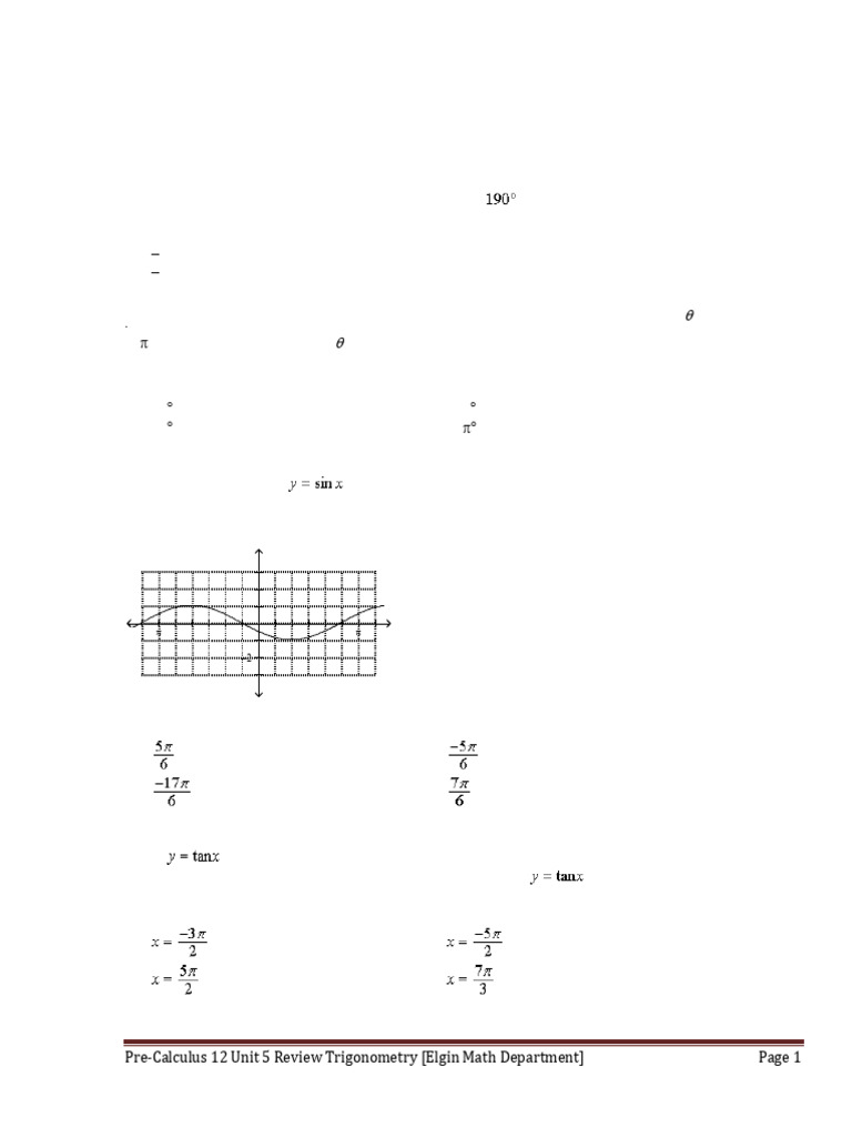 Pre-Calculus 12 Trigonometry Review | PDF | Trigonometry ...