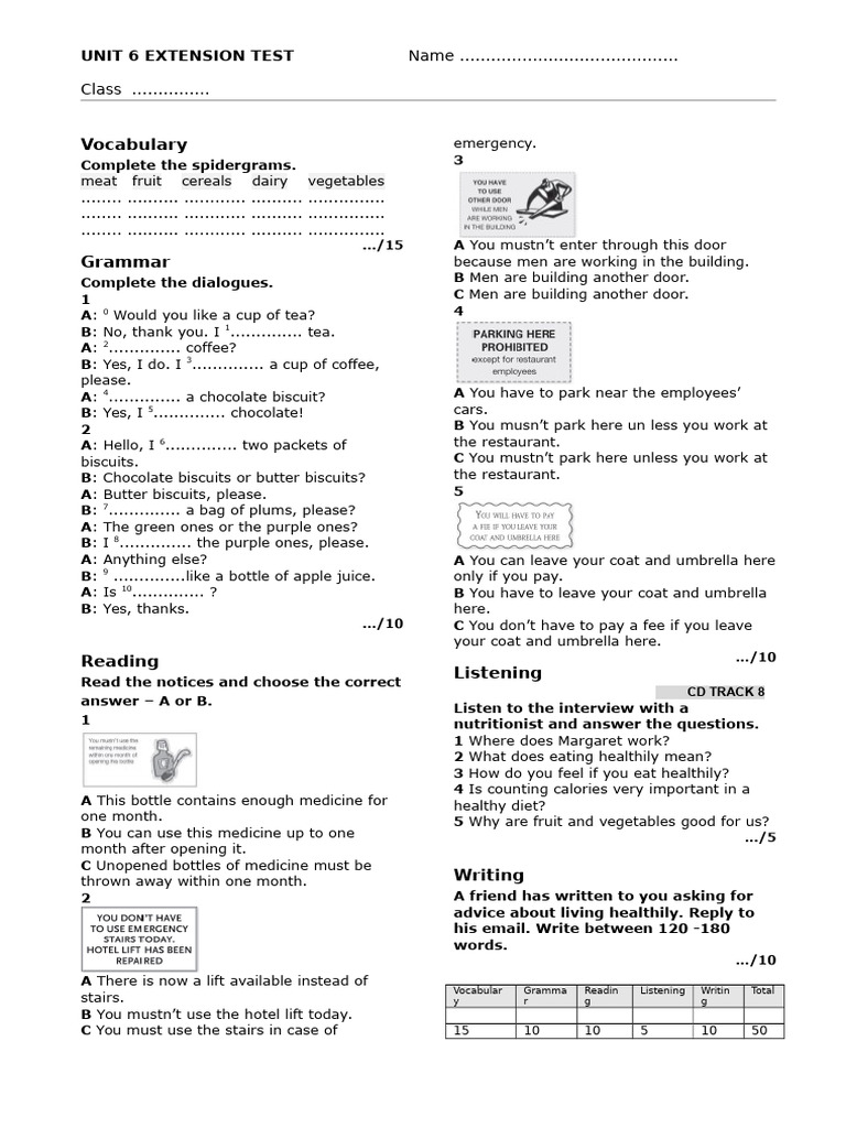 Impact 2 Unit 6 Extension Test | PDF | Foods