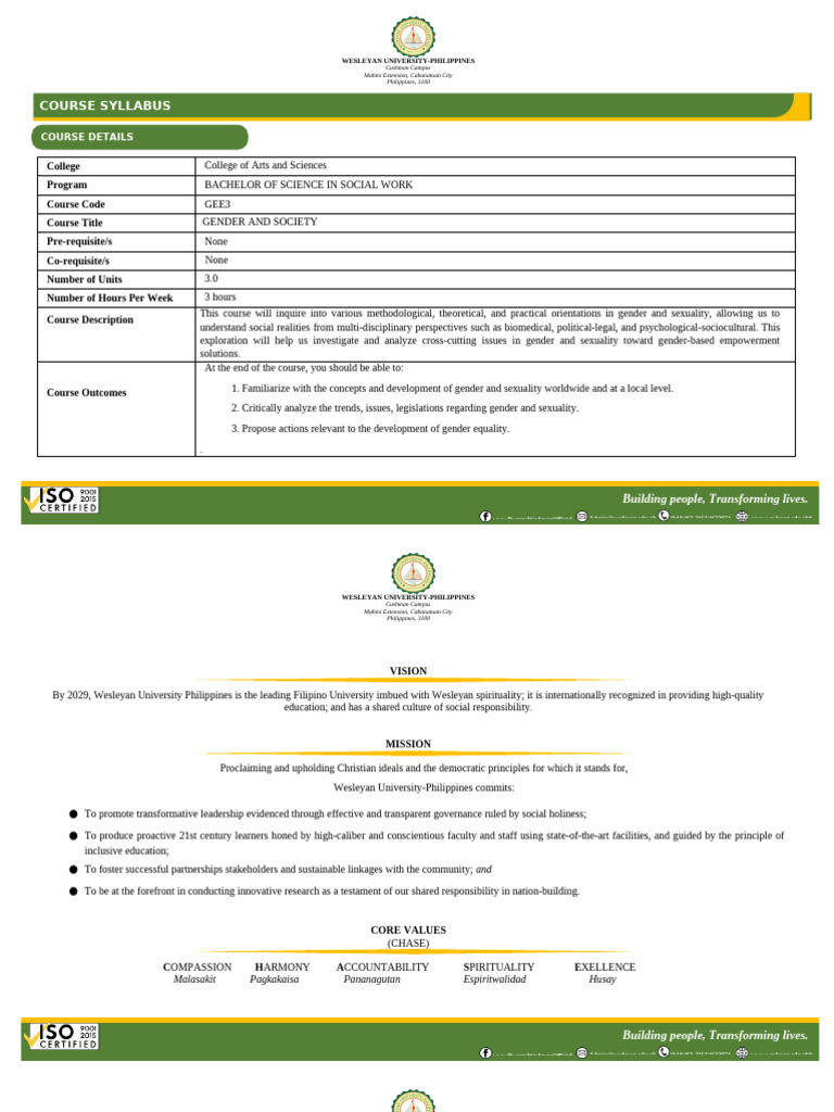 GEE 3: Gender and Society Course Outline | PDF