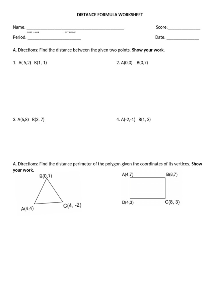Distance Formula Worksheet | PDF