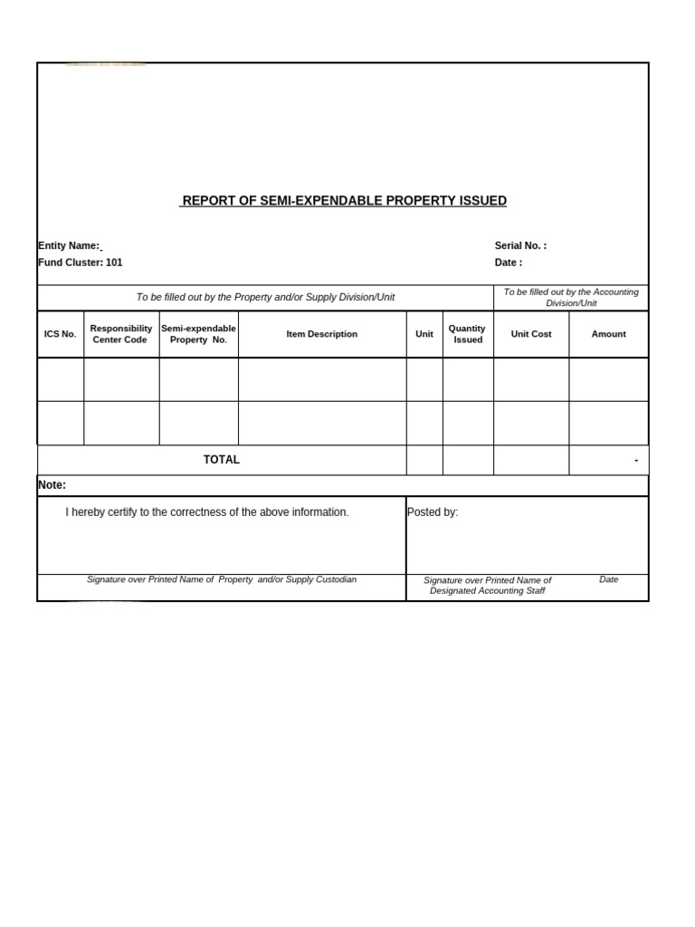 Semi-Expendable Property Report Form | PDF