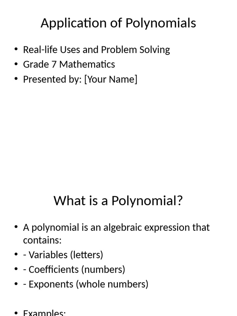 Application of Polynomials Presentation | PDF | Polynomial | Multiplication