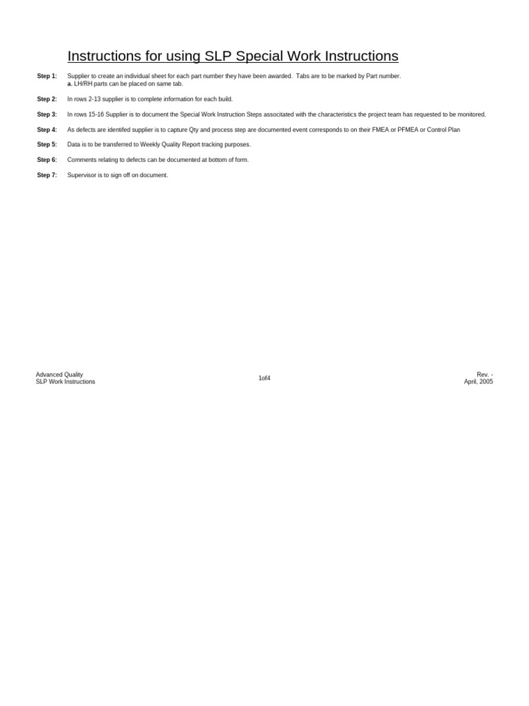 SLP Work Instructions for Quality Control | PDF