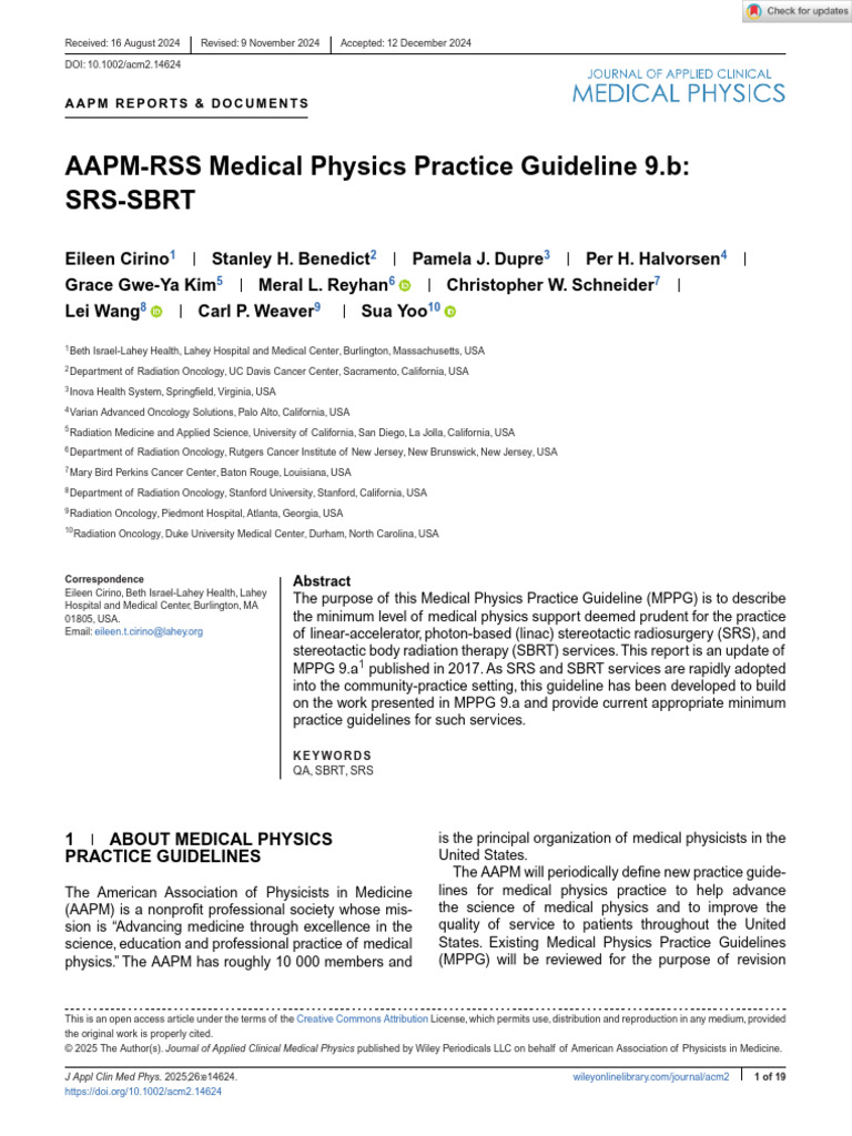 AAPM Guidelines for SRS-SBRT Practices | PDF | Radiation Therapy ...