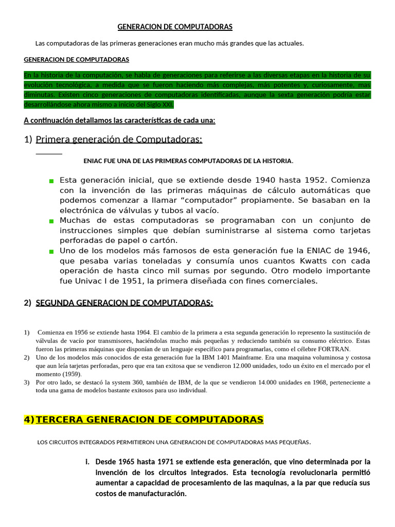 Evolución de las Generaciones de Computadoras | PDF | Circuito ...