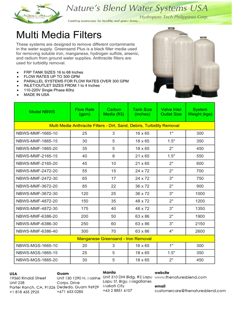 Multi Media Water Filter Systems USA | PDF | Chemical Engineering ...