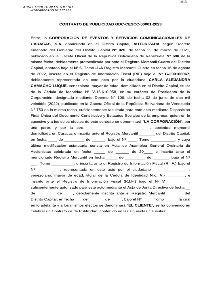 Contrato de Publicidad GDC-CESCC-2023 | PDF | Marketing | Factura