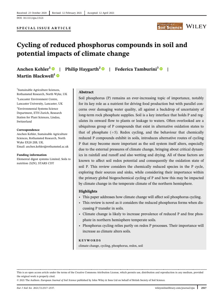 Cycling of Reduced Phosphorus Compounds in Soil An | PDF | Soil ...