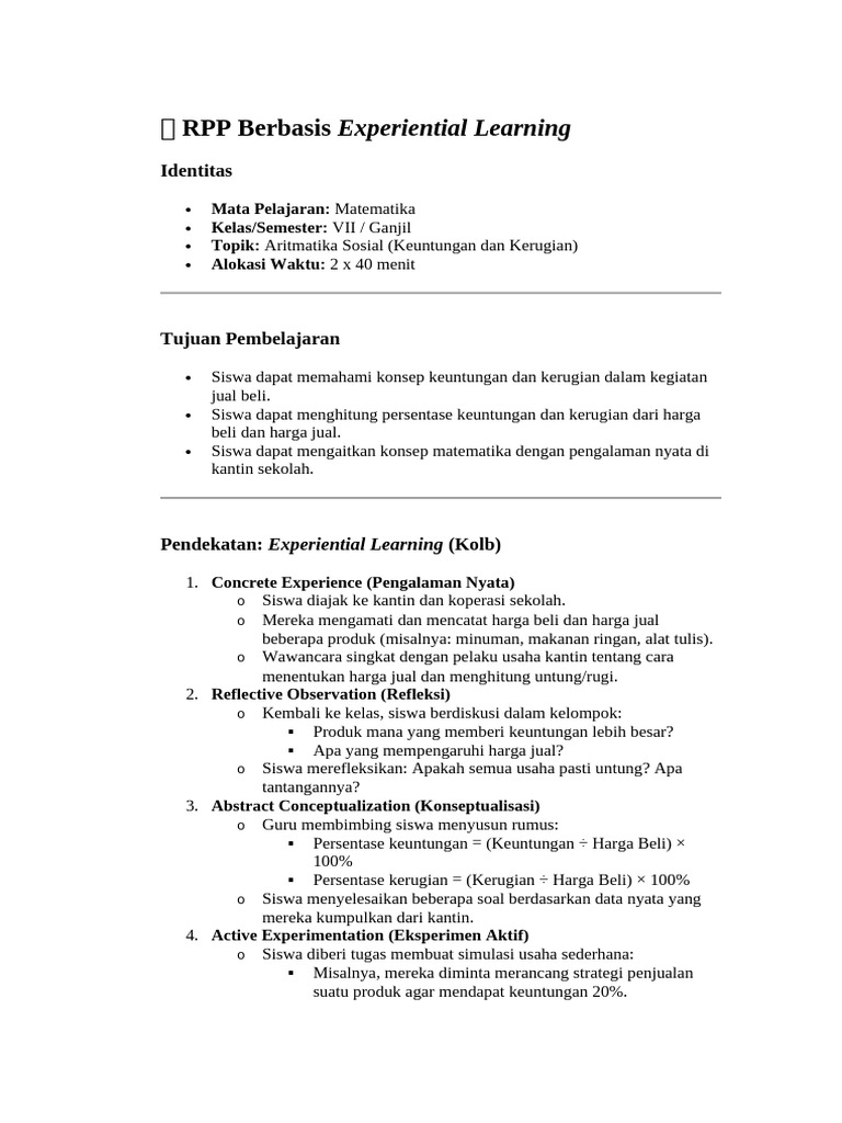 RPP Matematika: Experiential Learning | PDF