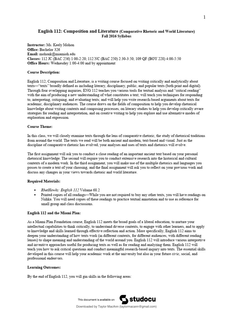 RhetHawks Volume 77 Syllabus Overview | PDF | Rhetoric | Inquiry