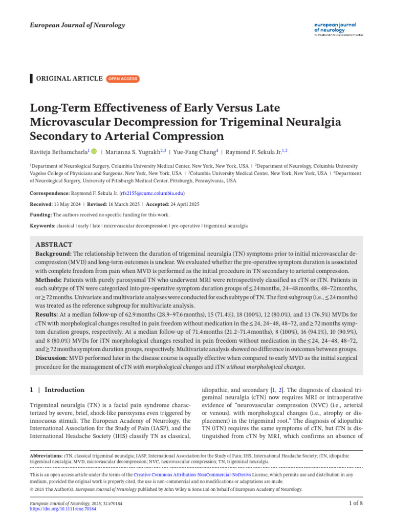 Long Term Effectiveness of Early Versus Late Microvascular ...