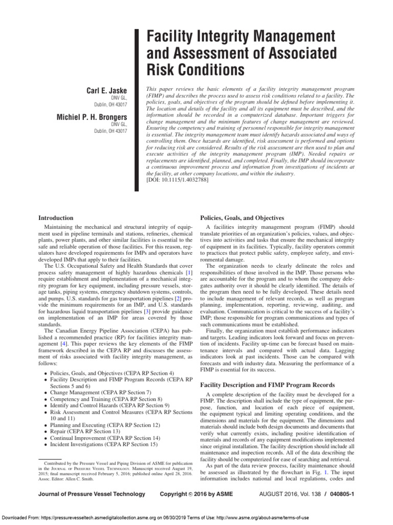 Facility Integrity Management Overview | PDF | Risk | Risk Assessment