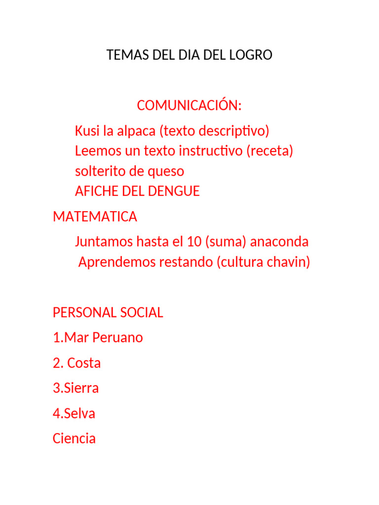 Temas Educativos del Día del Logro | PDF