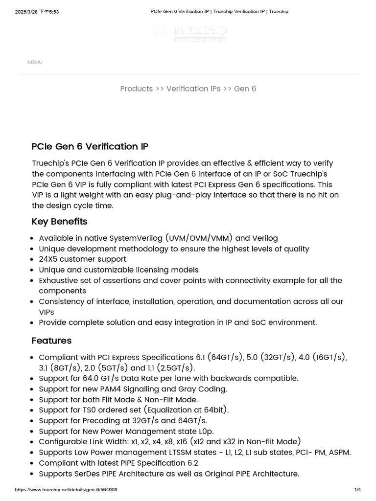 Pcie Gen 6 Verification Ip Truechip Verification Ip Truechip Pdf