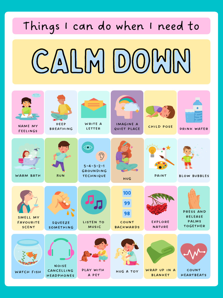 Social Emotional Learning Calming Strategies Poster in Pastel Cartoon ...