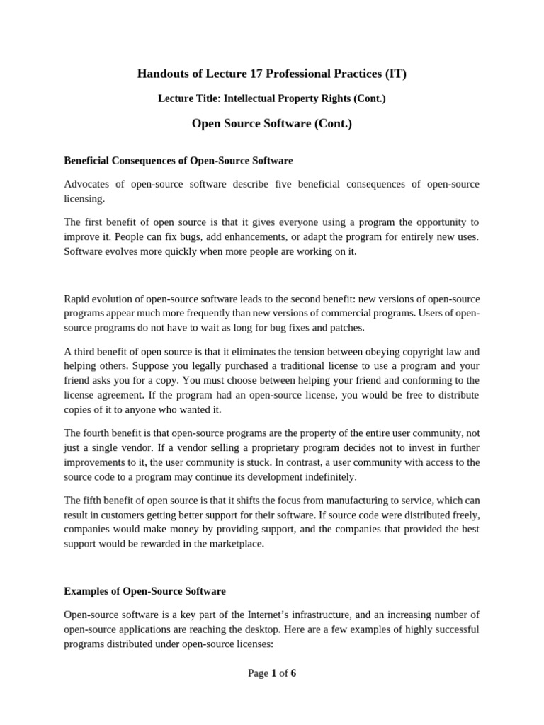 Open Source Software Benefits and Critiques | PDF | Linux | Gnu