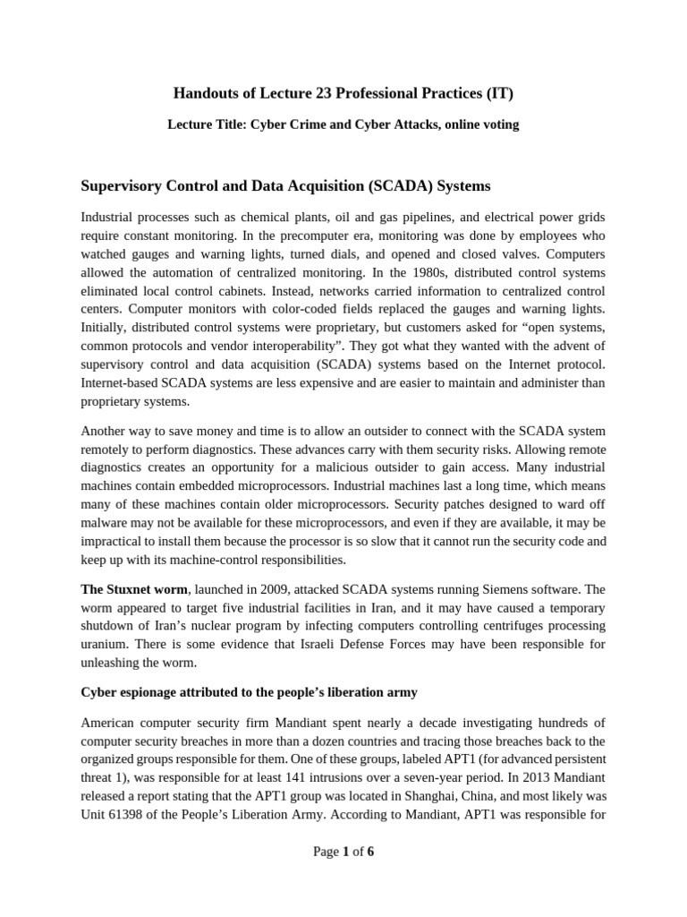 Cyber Crime and SCADA Security Risks | PDF | Scada | Electronic Voting