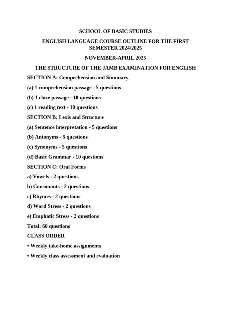 English Language Course Outline 2024 2025 | PDF | Syllable | Vowel