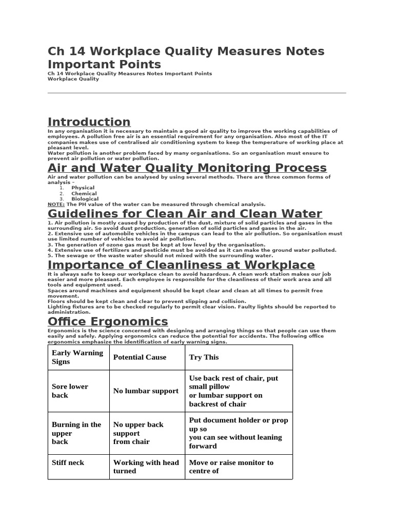 Workplace Quality Measures Overview | PDF