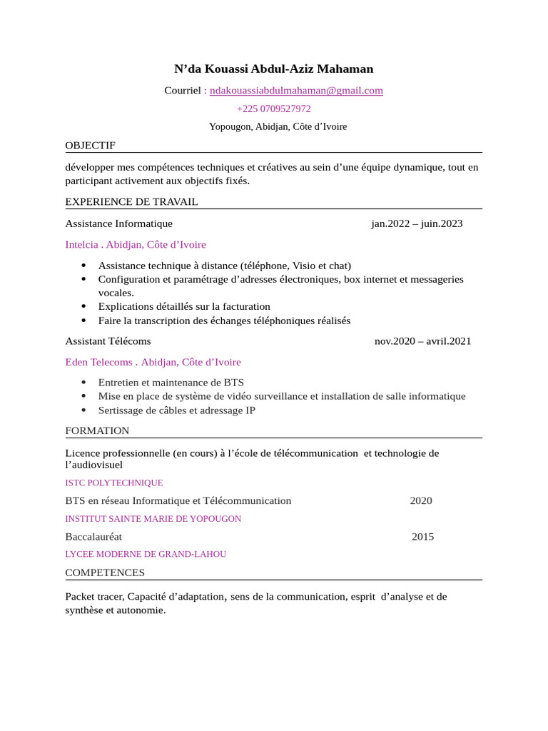 CV d'Abdul-Aziz Mahaman en Informatique | PDF