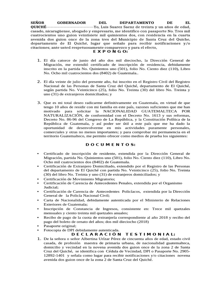 Formato de Memorial | PDF | Guatemala | Naturalización
