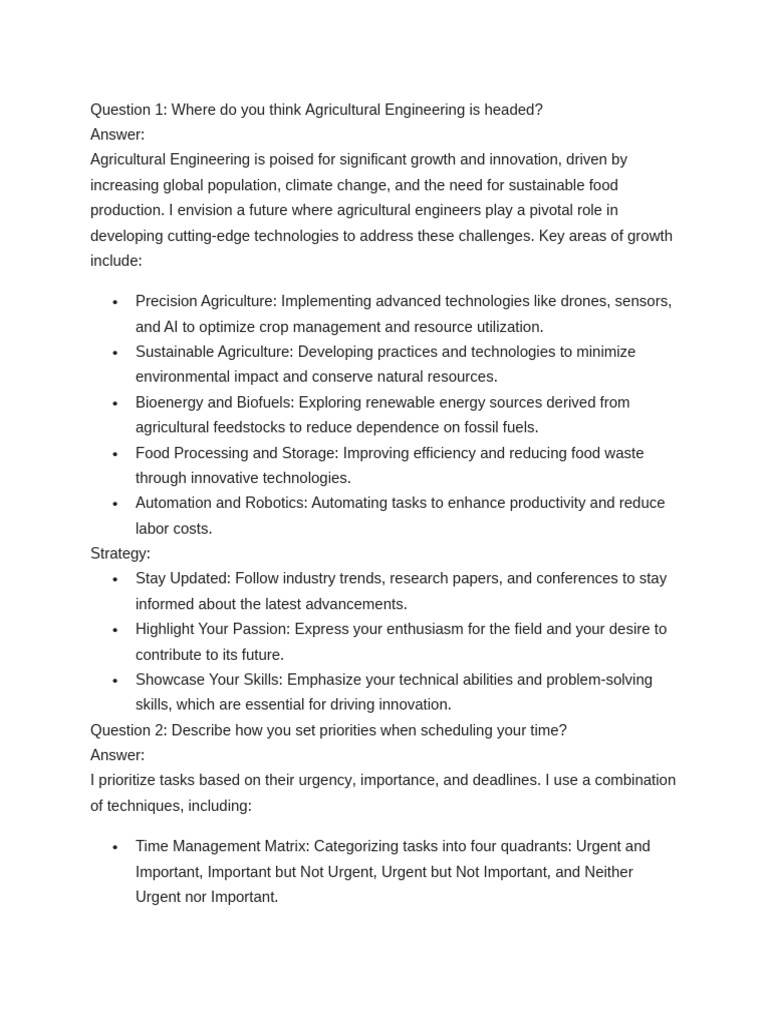 Agricultural Engineering Interview Insights | PDF | Agriculture | Time ...